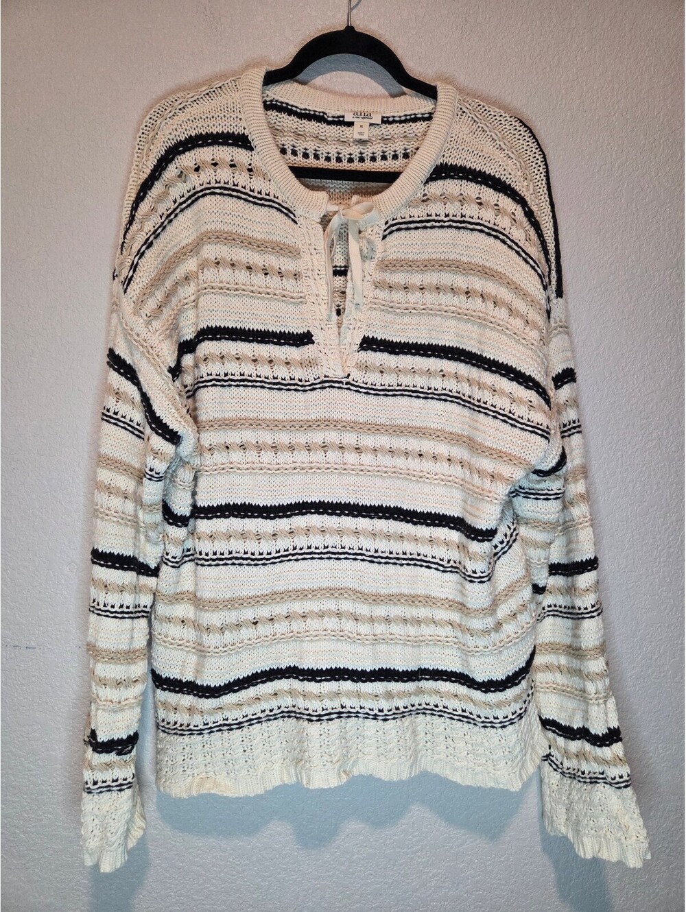 a.n.a Striped Knit Sweater with Tie Neck in XL